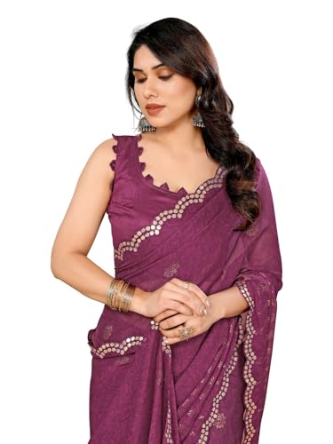 RAJESHWAR FASHION WITH RF Women's Rangoli Silk Gota Patti Work With Printed Saree & Blouse_Purple - Image 5