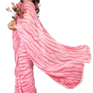 ROOP SUNDARI SAREES Women's Ready To Wear Georgette Tie Dye Printed Sarees For Women With Lace Border & Solid Unstitched Blouse Piece_Pink