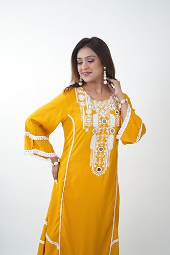 KIAASA Silk Blend 2-Piece Printed Kurta Pant Set For Women & Girls | Elegant Ethnic Outfit For Weddings, Parties, Pooja & Festivals | Stylish And Comfortable Traditional Dress (Yellow 2Xl) - Image 8