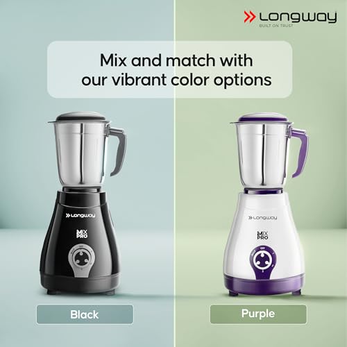 Longway Mix Pro 550 Watt Mixer Grinder with 4 Jars for Grinding, Mixing, Blending, Juicing with Powerful Motor (Black & Gray,4 Jars) - Image 8