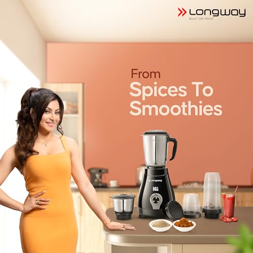 Longway Mix Pro 550 Watt Mixer Grinder with 4 Jars for Grinding, Mixing, Blending, Juicing with Powerful Motor (Black & Gray,4 Jars) - Image 2