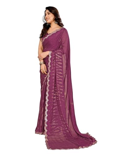 RAJESHWAR FASHION WITH RF Women's Rangoli Silk Gota Patti Work With Printed Saree & Blouse_Purple - Image 2