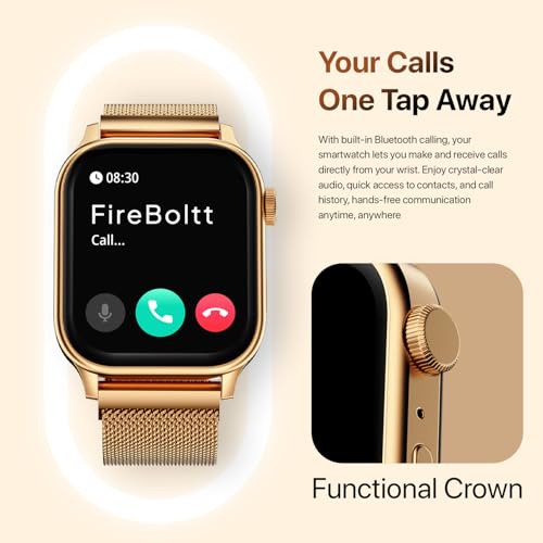 Fire-Boltt Rise Smart Watch, 1.85" HD Display, Metal Body with Bluetooth Calling, Rotating Crown, AI Voice Assistant, 120 Sports Modes, Neon UI, SpO2 & Heart Rate Monitoring (Gold Millanese) - Image 6