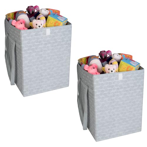 Homestrap Printed Non-Woven Laundry Basket with Lid and Handle – 50L Foldable Cloth Storage Hamper for Clothes, Towels, Toys, Shoes | Collapsible Organizer for Bedroom, Bathroom (Grey/Pack of 2)