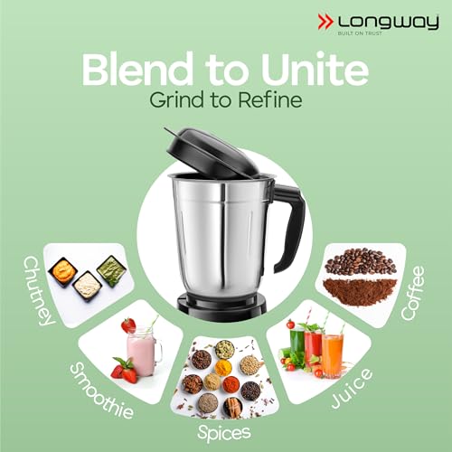 Longway Mix Pro 550 Watt Mixer Grinder with 4 Jars for Grinding, Mixing, Blending, Juicing with Powerful Motor (Black & Gray,4 Jars) - Image 7