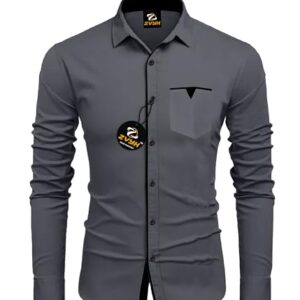Upstylehub Men Regular Fit Solid Spread Collar Casual Shirt 1003-__Grey XL