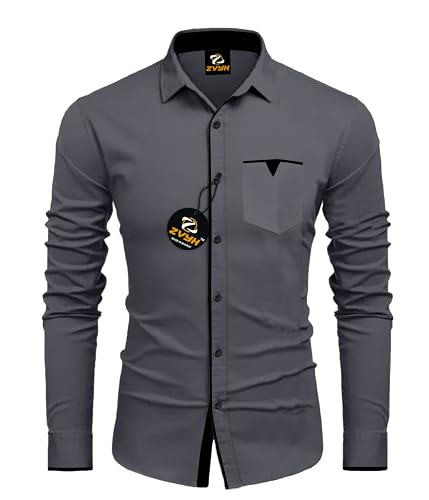 Upstylehub Men Regular Fit Solid Spread Collar Casual Shirt 1003-__Grey XL