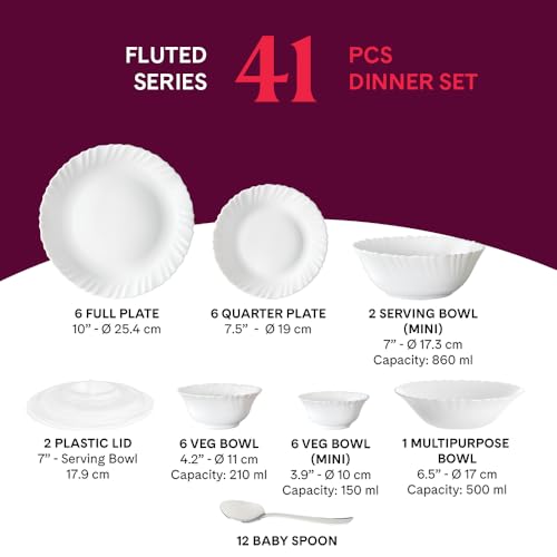 Larah by Borosil Silk Series Bella Opalware Dinner Set with Steel Spoon | 41 Pcs for Family of 6 | Microwave & Dishwasher Safe | Bone-Ash Free | Crockery Set for Dining & Gifting | Plates & Bowls - Image 4