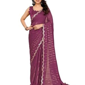 RAJESHWAR FASHION WITH RF Women's Rangoli Silk Gota Patti Work With Printed Saree & Blouse_Purple