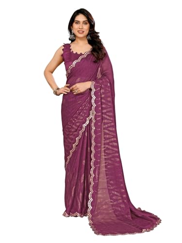 RAJESHWAR FASHION WITH RF Women's Rangoli Silk Gota Patti Work With Printed Saree & Blouse_Purple