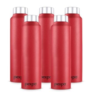 PEXPO Chromo 1000 ISI Certified Stainless Steel Sports/Fridge Water Bottle, 950ml, Crimson Red Pack of 5 | BPA Free | Water Bottle for Office, Gym, School, Yoga, Trekking, Men, Women and Kids