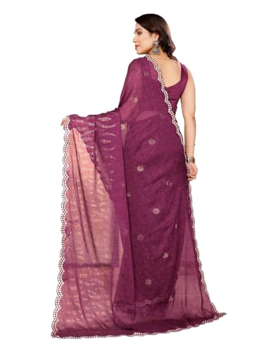 RAJESHWAR FASHION WITH RF Women's Rangoli Silk Gota Patti Work With Printed Saree & Blouse_Purple - Image 4