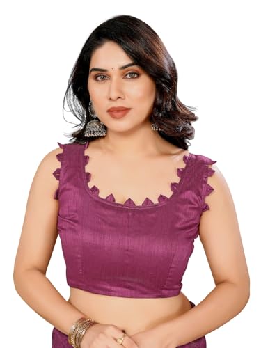 RAJESHWAR FASHION WITH RF Women's Rangoli Silk Gota Patti Work With Printed Saree & Blouse_Purple - Image 6