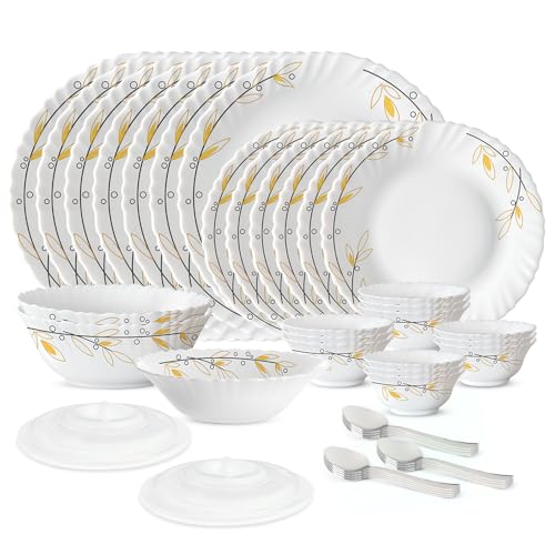 Larah by Borosil Silk Series Bella Opalware Dinner Set with Steel Spoon | 41 Pcs for Family of 6 | Microwave & Dishwasher Safe | Bone-Ash Free | Crockery Set for Dining & Gifting | Plates & Bowls - Image 3