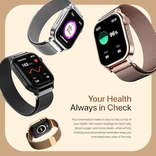 Fire-Boltt Rise Smart Watch, 1.85" HD Display, Metal Body with Bluetooth Calling, Rotating Crown, AI Voice Assistant, 120 Sports Modes, Neon UI, SpO2 & Heart Rate Monitoring (Gold Millanese) - Image 8