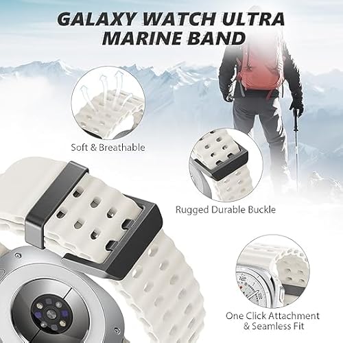STRAPY Marine Silicone Band Compatible with Samsung Galaxy Watch 7 Ultra Band 47mm Smartwatch, Silicone Sport Strap Fit for Samsung Galaxy Ultra Smart Watch Straps for Men Women (Starlight) - Image 6