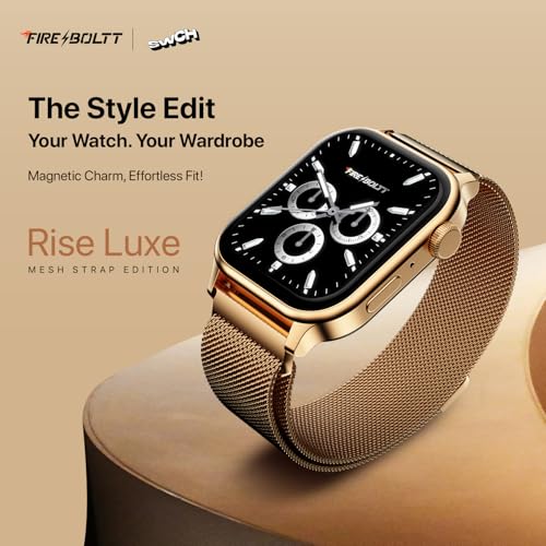 Fire-Boltt Rise Smart Watch, 1.85" HD Display, Metal Body with Bluetooth Calling, Rotating Crown, AI Voice Assistant, 120 Sports Modes, Neon UI, SpO2 & Heart Rate Monitoring (Gold Millanese) - Image 2
