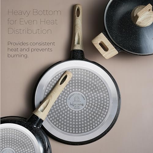 Lifelong 3 Piece Die-Cast Cookware Set With Common Lid & Wooden Spatula| 2.2L Kadhai with Lid 24cm |1.4L Fry Pan 24cm| 1.2L Tawa 28cm| Induction & Gas Compatible |Non-Riveted Handle |Non-Stick Coating - Image 3