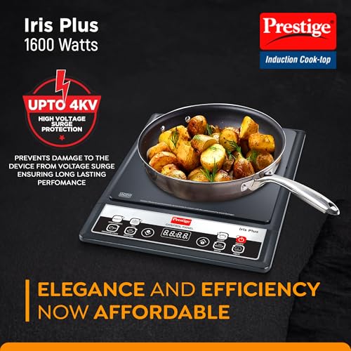 Prestige Iris Plus 1600 Watts Induction Cooktop with Automatic Voltage Regulator | Indian Menu Option |Anti-Magnetic Wall | Timer with User Pre-set | 1 Year Warranty | Black - Image 2