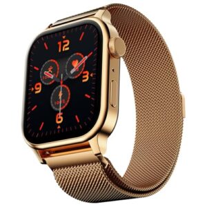 Fire-Boltt Rise Smart Watch, 1.85" HD Display, Metal Body with Bluetooth Calling, Rotating Crown, AI Voice Assistant, 120 Sports Modes, Neon UI, SpO2 & Heart Rate Monitoring (Gold Millanese)