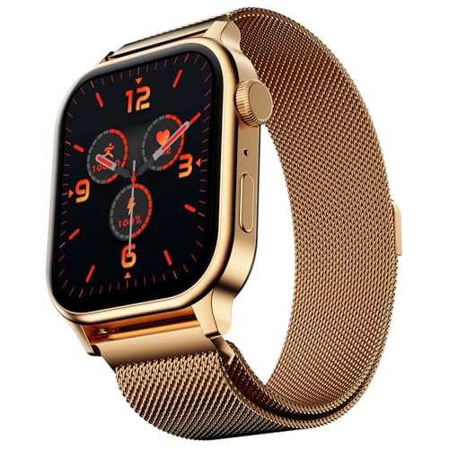 Fire-Boltt Rise Smart Watch, 1.85" HD Display, Metal Body with Bluetooth Calling, Rotating Crown, AI Voice Assistant, 120 Sports Modes, Neon UI, SpO2 & Heart Rate Monitoring (Gold Millanese)