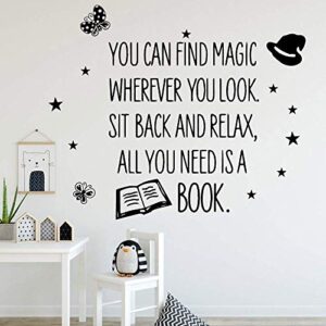 VVWV Inspirational Quotes Read Book Wall Sticker Fashion for Bedroom Study Kids Room School Office Wall Decoration Black Vinyl Decals L X H 60 cm X 55 cm