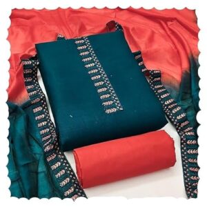 HMP Fashion Womens Bombay Cotton Embroidery Tie Cotton Unstitch dress Material With Chanderi lace bordered Dupatta (AQUA BLUE)