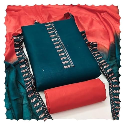 HMP Fashion Womens Bombay Cotton Embroidery Tie Cotton Unstitch dress Material With Chanderi lace bordered Dupatta (AQUA BLUE) - Image 5