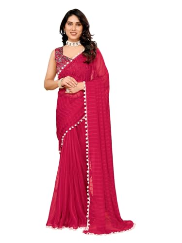 RAJESHWAR FASHION WITH RF Women's Woven Satin Patta Georgette Saree With Blouse_Pink