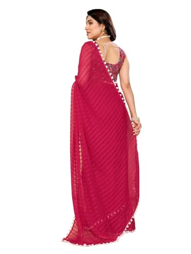RAJESHWAR FASHION WITH RF Women's Woven Satin Patta Georgette Saree With Blouse_Pink - Image 4