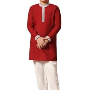 Fashion Dream Boy's Chanderi Silk Embroidered Kurta Pajama Set|Boys Kurta Set|Kids Ethnic Set (FDBSET00124 MRN 6Y_Maroon_6 Years)
