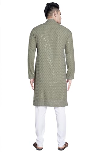 DIVISIVE Men's Sequince Embroidered Cotton Blend Only Slim Fit Kurta (DKRT104_M_Olive Green) - Image 5