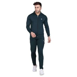 PRAUME Men’s Tracksuit Set with Zip-Up Jacket and Elastic Waist Joggers – Stretchable Lycra Sportswear for Gym, Running, Training, Football and Casual Wear
