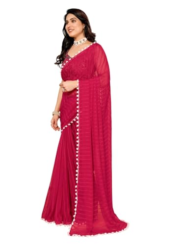 RAJESHWAR FASHION WITH RF Women's Woven Satin Patta Georgette Saree With Blouse_Pink - Image 3