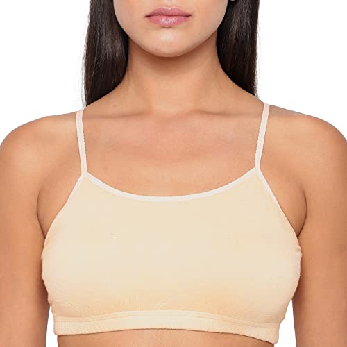 YUCI Girl's Beginner Uniform Bra| Cotton Non-Padded & Non-Wired & Adjustable Thin Strap Slip-on Training Bra for Teenager - Skin - Image 3