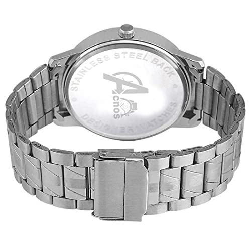 Acnos® Premium Black Dial Stainless Steel Strap Analogue Watch for Men's and Boy's Pack of -1 (RZ26) - Image 4