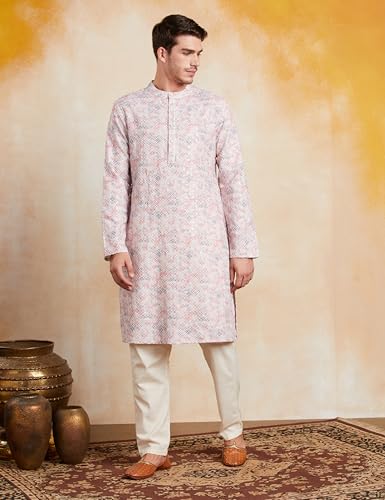 Amazon Brand - Symbol Premium Men's Embroidery Sequined Long Kurta (SP-S25-MNA-FKT-302_Red-DP_4XL) - Image 3