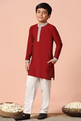 Fashion Dream Boy's Chanderi Silk Embroidered Kurta Pajama Set|Boys Kurta Set|Kids Ethnic Set (FDBSET00124 MRN 6Y_Maroon_6 Years) - Image 5