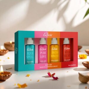 LA PINK Body Mist Woman Gift Set for Diwali | Long Lasting Deodorant Spray with Vanilla, Citrus, Oud & Sweet Honey | Body Mist Perfume for Men & Women | Premium Diwali Gift Pack | Set of 4 (50ml Each)