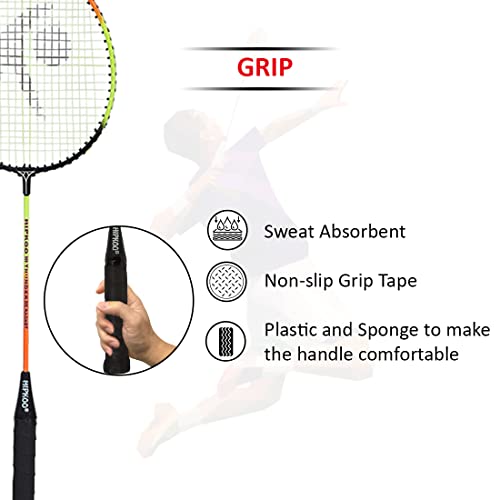 Hipkoo Sports HR 16 Aluminum Badminton Complete Racquets Set | 2 Wide Body Racket, 3 Feather Shuttlecocks and Net | Ideal for Beginner | Lightweight & Sturdy (Orange) - Image 6