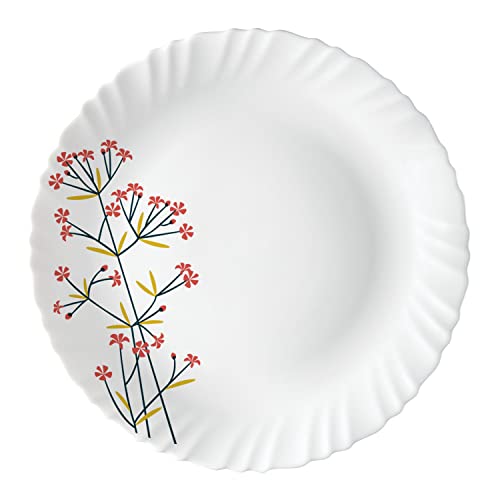 Larah by Borosil Red Bud Silk Series Opalware Dinner Set | 35 Pieces for Family of 6 | Microwave & Dishwasher Safe | Bone-Ash Free | Crockery Set for Dining & Gifting | Plates & Bowls | White,Floral - Image 9