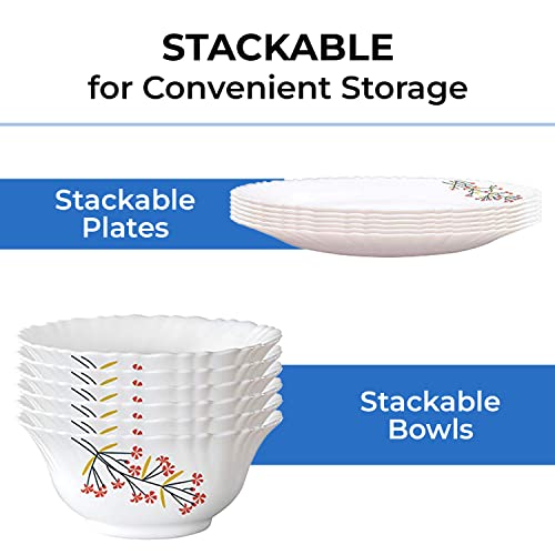 Larah by Borosil Red Bud Silk Series Opalware Dinner Set | 35 Pieces for Family of 6 | Microwave & Dishwasher Safe | Bone-Ash Free | Crockery Set for Dining & Gifting | Plates & Bowls | White,Floral - Image 8