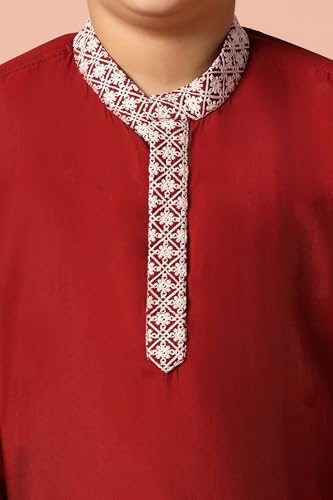 Fashion Dream Boy's Chanderi Silk Embroidered Kurta Pajama Set|Boys Kurta Set|Kids Ethnic Set (FDBSET00124 MRN 6Y_Maroon_6 Years) - Image 4