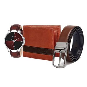 Relish Analog Watch, Brown PU Leather Wallet and Belt Combo Pack for Mens | Diwali Gifts for Mens, Brother, Husband