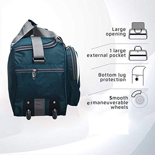 FEDRA Epoch Nylon 55 litres Waterproof Duffle Bag Strolley Duffle Bag- 2 Wheels - Luggage Bag - (Green White) - Image 3