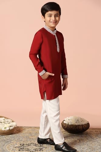 Fashion Dream Boy's Chanderi Silk Embroidered Kurta Pajama Set|Boys Kurta Set|Kids Ethnic Set (FDBSET00124 MRN 6Y_Maroon_6 Years) - Image 3