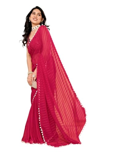 RAJESHWAR FASHION WITH RF Women's Woven Satin Patta Georgette Saree With Blouse_Pink - Image 2