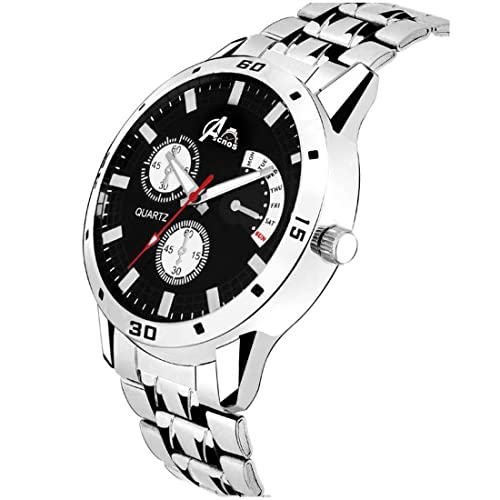 Acnos® Premium Black Dial Stainless Steel Strap Analogue Watch for Men's and Boy's Pack of -1 (RZ26) - Image 2