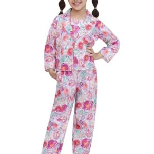 AJ DEZINES Kids Cotton 3/4 Sleeve Pink Co-ords Set for Girls - Casual Outfit | Vacation Wear |Beach Dress | Floral Printed Shirt Pant for girls - Regular Fit (G-CO-2022-PINK-28)