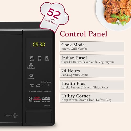 LG 20 L Grill Microwave Built-In Oven (MH2044DB, Black, Quartz Heater, I-Wave Technology, Indian Cuisine, Auto Cook Menu, Steam Clean, Anti-Bacterial Cavity & Health plus Menu) - Image 3
